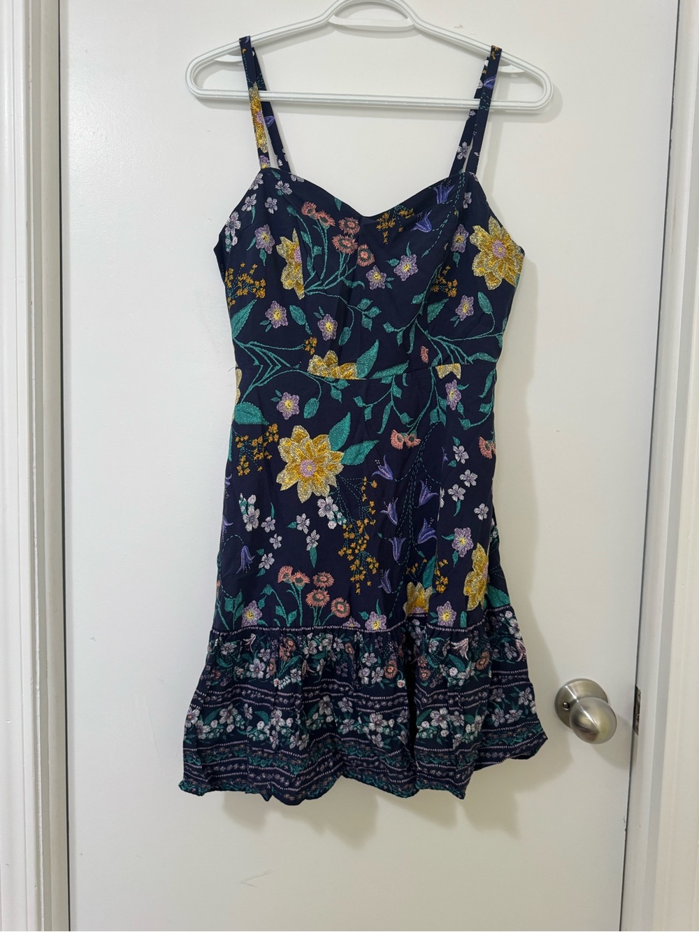 Old Navy Navy Floral Smocked Sundress with Teal and Yellow Accents - Picture 1 of 3